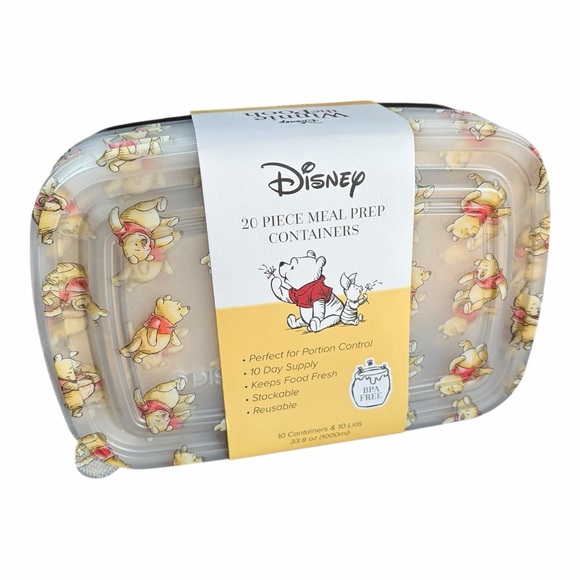 Disney Other - Disney Winnie the Pooh Meal Prep Container 20 Piece Set - Yellow & Red 33.8 Oz.